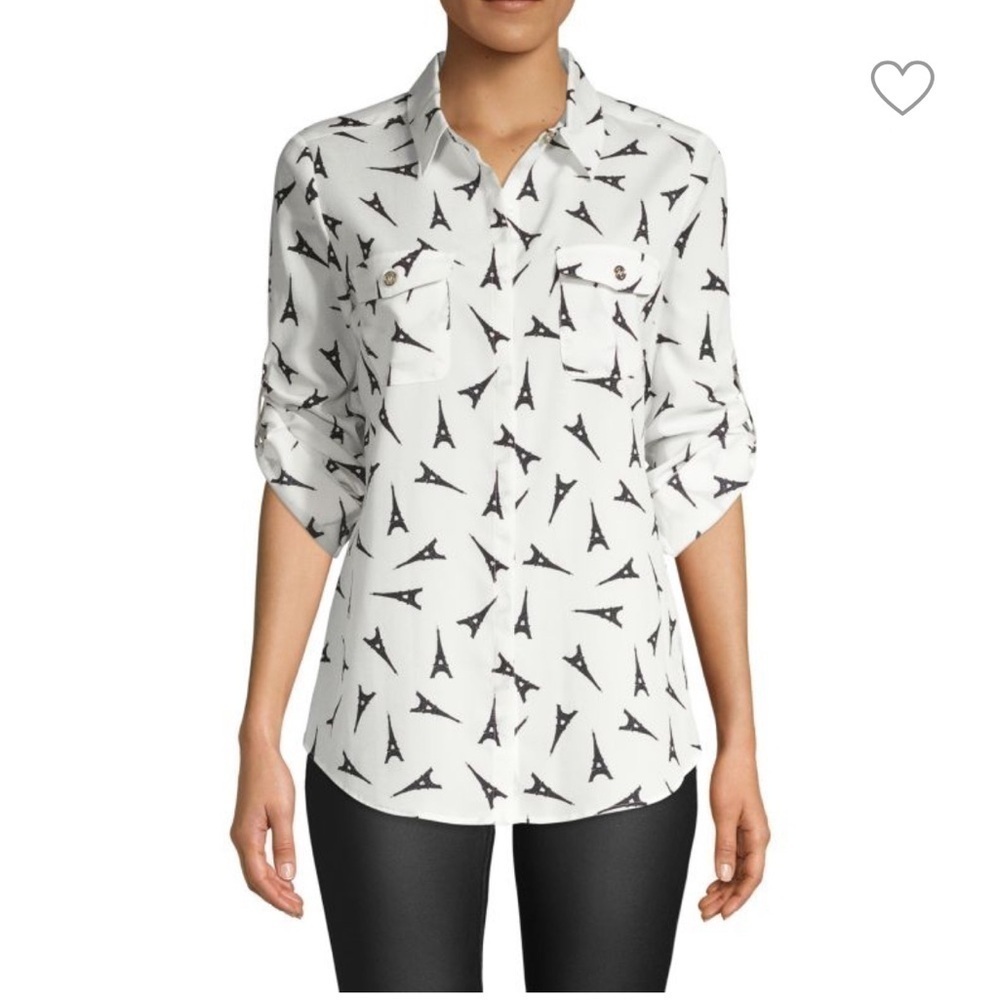 KARL LAGERFELD PARIS Eiffel Tower Button Blouse SZ S